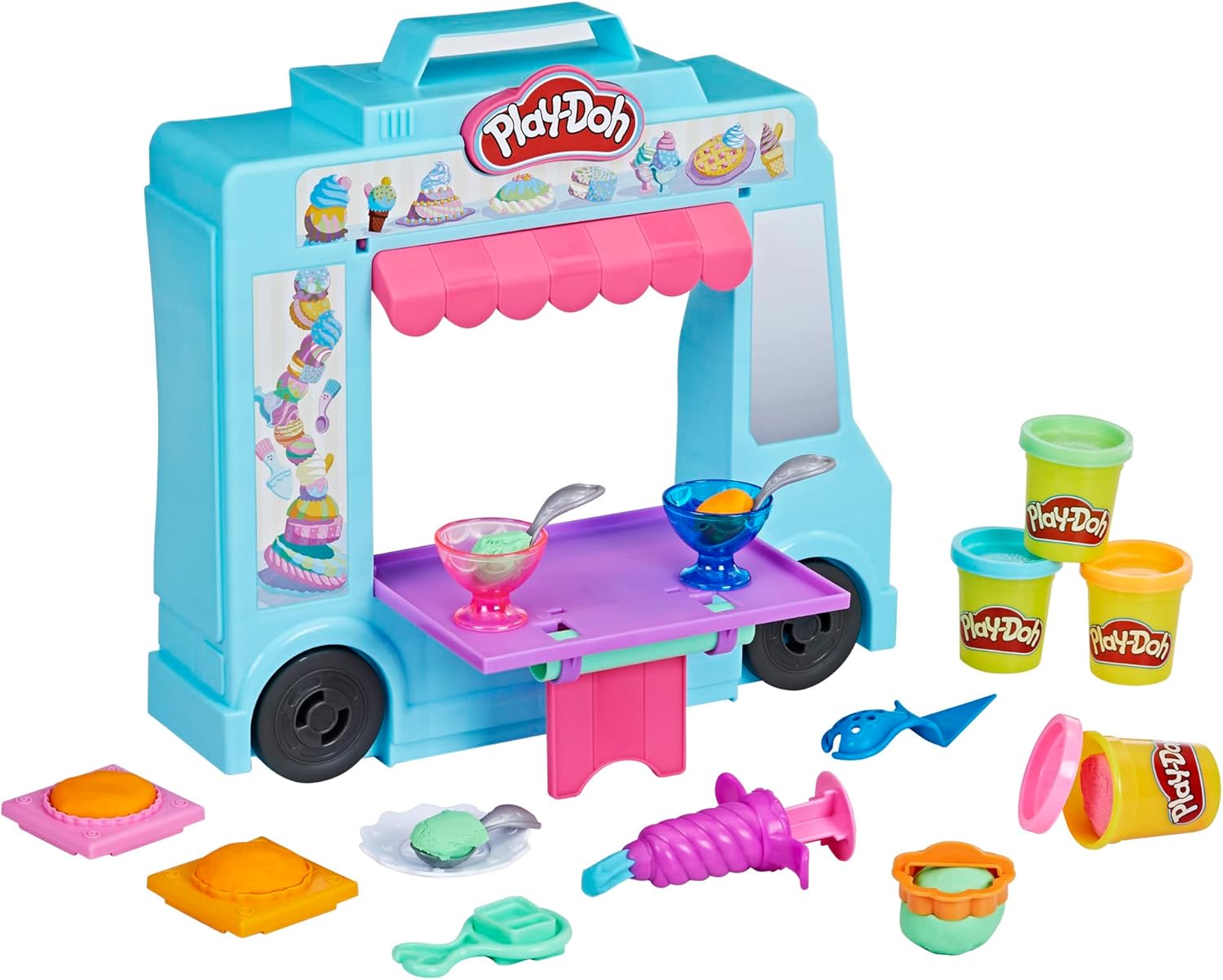 Play-Doh Kitchen Creations Ultimate Ice Cream Truck Toy Playset, Food Truck Toys for Kids, 27 Accessories, 12 Cans, Preschool Toys for 3 Year Old Girls &amp; Boys and Up, Non-Toxic