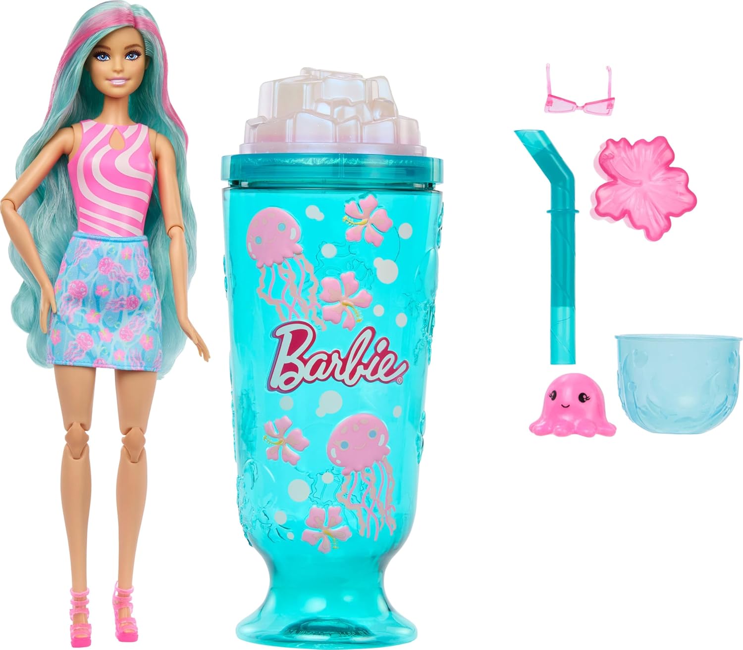 Barbie Pop Reveal Doll &amp;amp; Accessories, Sea Slushy Series Fashion Doll &amp;amp; Pet, 8 Surprises Includes Sensory Slime, and Color Change Hair​​