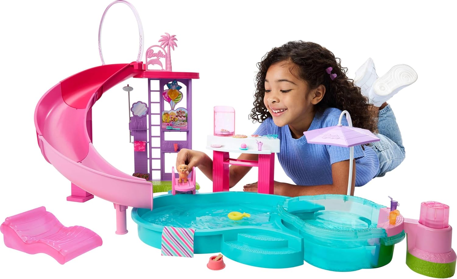Barbie Dream Pool Playset with 6 Play Areas, Including Slide &amp; Bubbling Hot Tub, Plus 20+ Accessories Like Pet, Floaties &amp; More